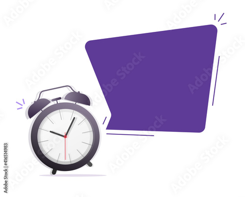 Motivational blank empty template to wake up or time to do some action vector concept illustration, alarm clock with bubble speech text copy space for harry up offer or deal message, deadline idea