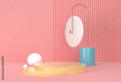 abstract minimal pastel color geometric shape background, showcase mockup for podium display, 3d rendering. © sister
