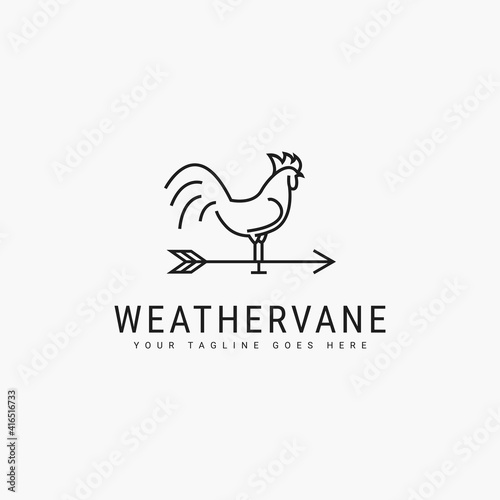 Line art rooster weather vane minimalist logo vector illustration design