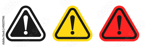 Fotografie, Obraz Caution icons set, exclamation mark, warning signs