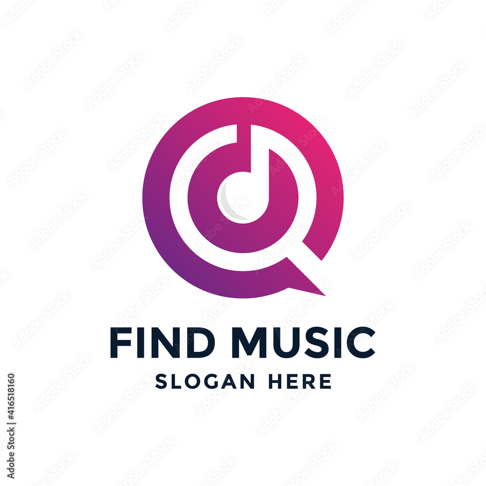 Find music logo design template. Musical icon with magnifying glass combination.