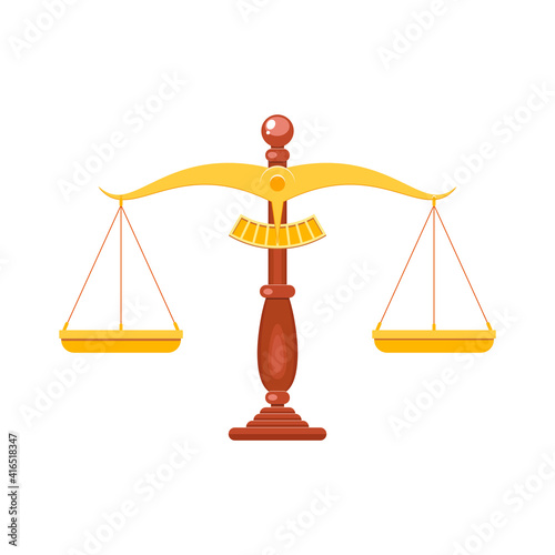 Scales of justice. Flat illustration of scales - law balance symbol. Icon isolated on a white background. Vector 10 EPS.