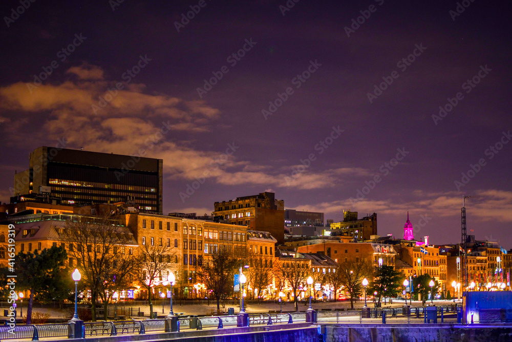 Fototapeta premium Night view of the Commune street in Old Montreal