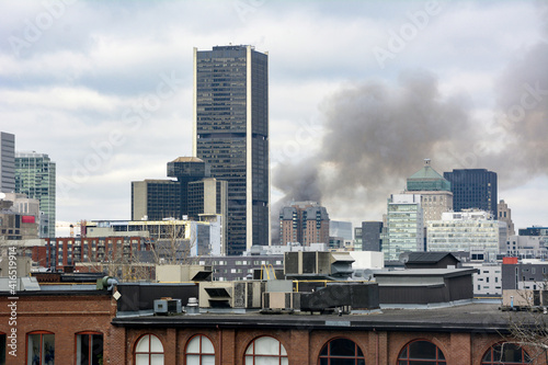 Smoke from a large fire in downtown Montreal