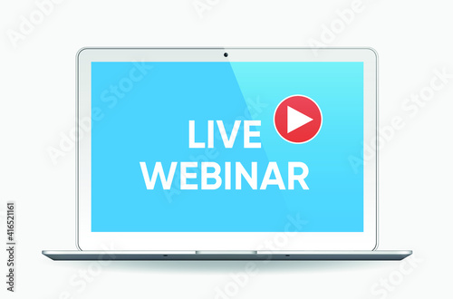 Live Webinar online vector illustration in Laptop notebook computer screen. Vector illustration