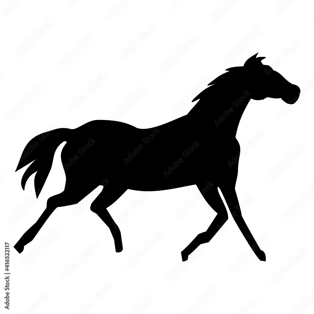 Horse trotting walking silhouette vector icon 