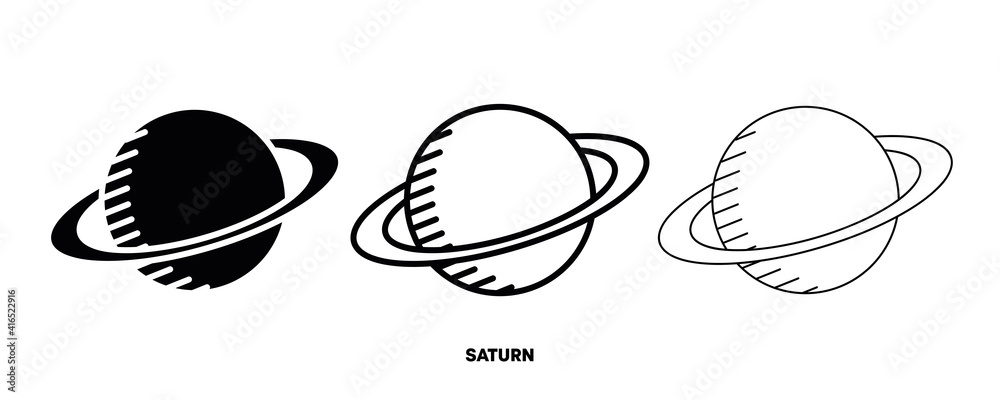 Fototapeta premium Saturn planet icon vector. Simple planet Saturn sign in modern design style and logo art for website and mobile app. Editable drawing and silhouette in one.