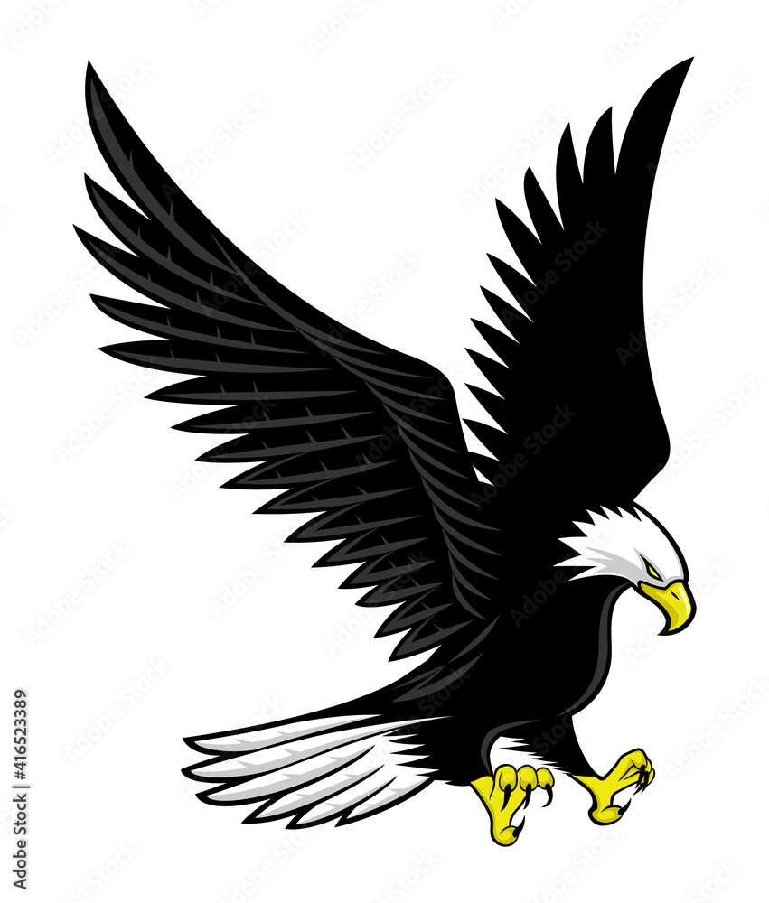 Fototapeta premium Flying bald eagle icon isolated on white background.