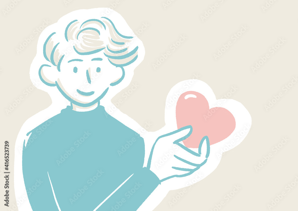 ホワイトデーにハートのギフトを贈る男性のイラスト ホワイトデーにハートのギフトを贈る男性のイラスト