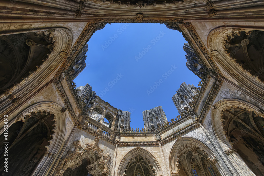 Imperfect or Unfinished Chapels, View from below, Dominican Monastery of Batalha or Saint Mary of the Victory Monastery, Batalha, Leiria district, Portugal