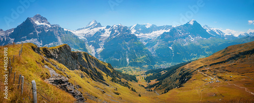 stunning mountain landscape switzerland, panorama Grindelwald First bernese oberland in autumn