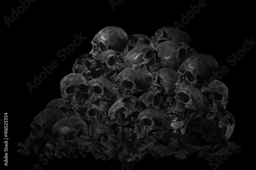 Genocide, Pile Of Skull And Bone, On Black Background