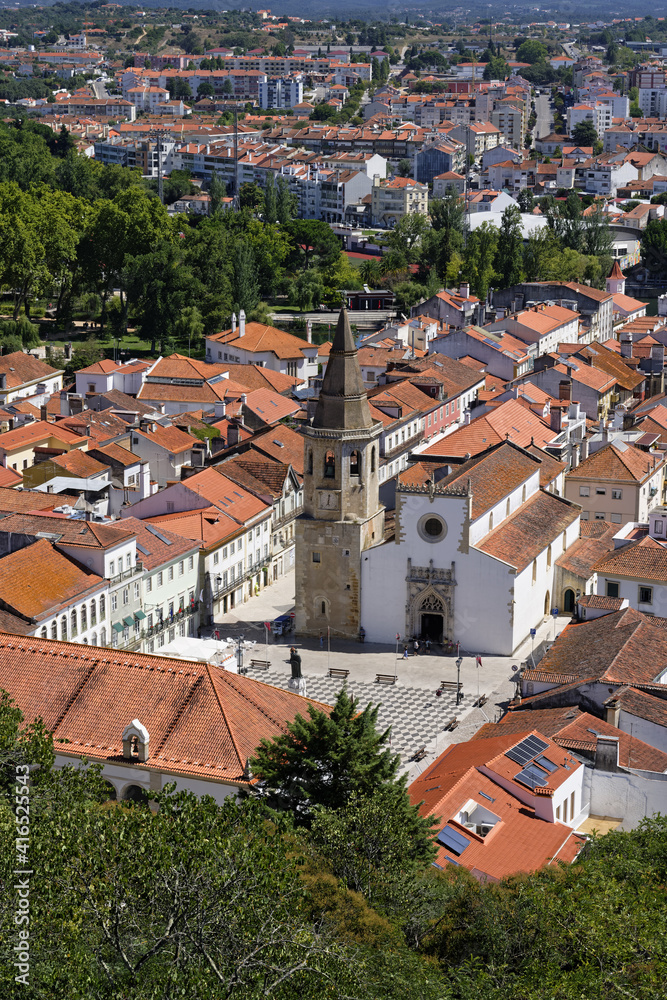 View over Tomar and Saint John the Baptist Church, Tomar, Santarem district, Portugal