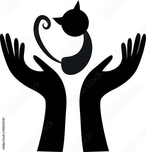 vector hands hold cat icon sigh icon design black and white 