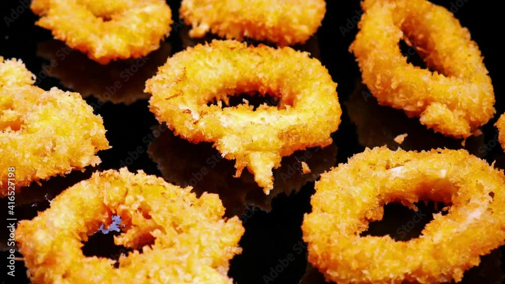 Fried Cuttlefish Ring Squid Rings Calamari Crispy Polyp Calamary 4K Footage Video