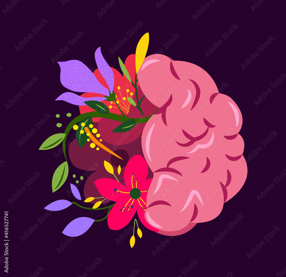 Beautiful Flowered Brain System,Cerebrum Structure.Flower Anatomy