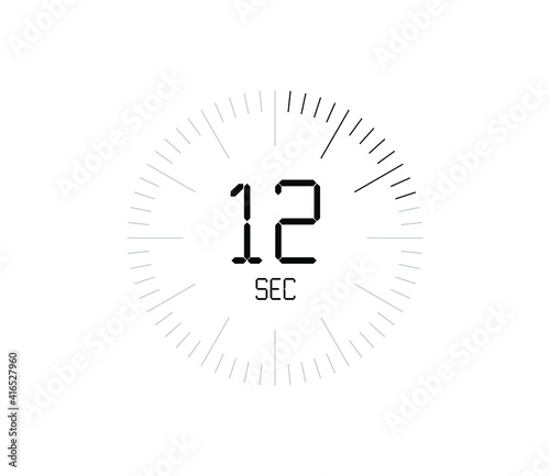 Timer 12 sec icon, 12 seconds digital timer