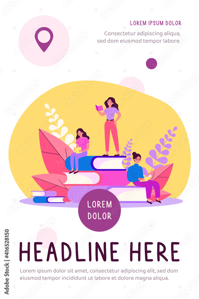 People reading books. Students studying textbook, doing homework. Vector illustration for literature, library, learning at home, education, knowledge concept