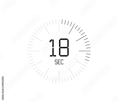 Timer 18 sec icon, 18 seconds digital timer