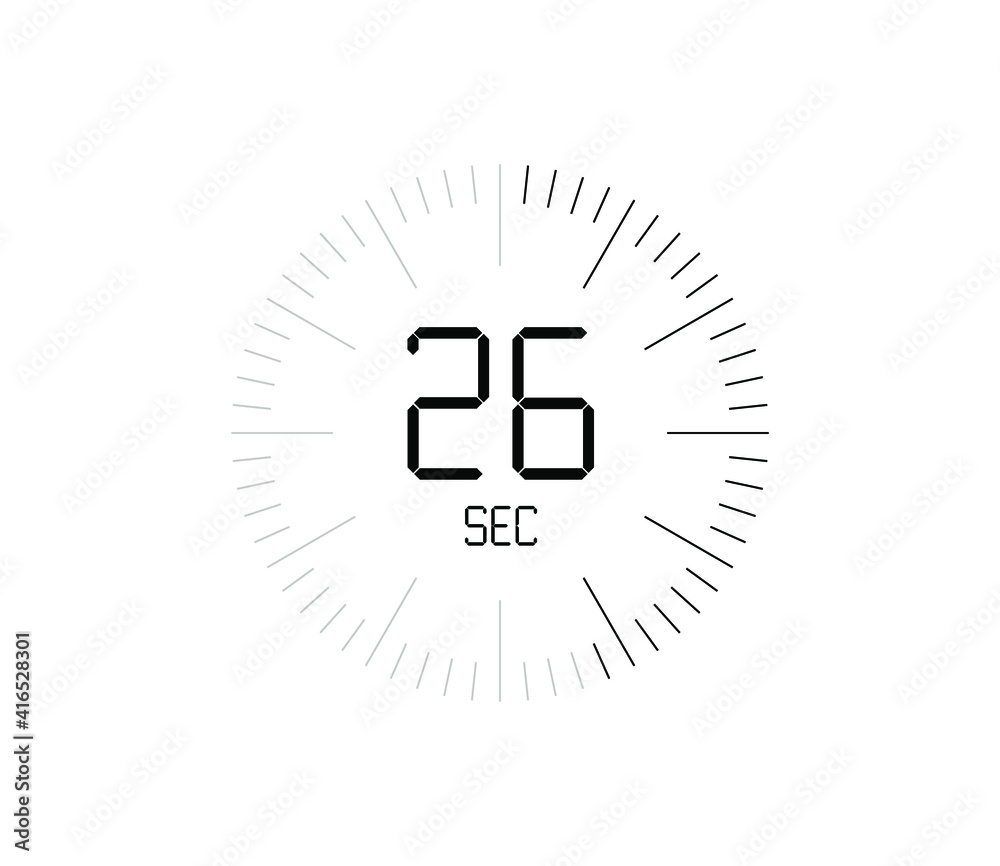 Timer 26 sec icon, 26 seconds digital timer