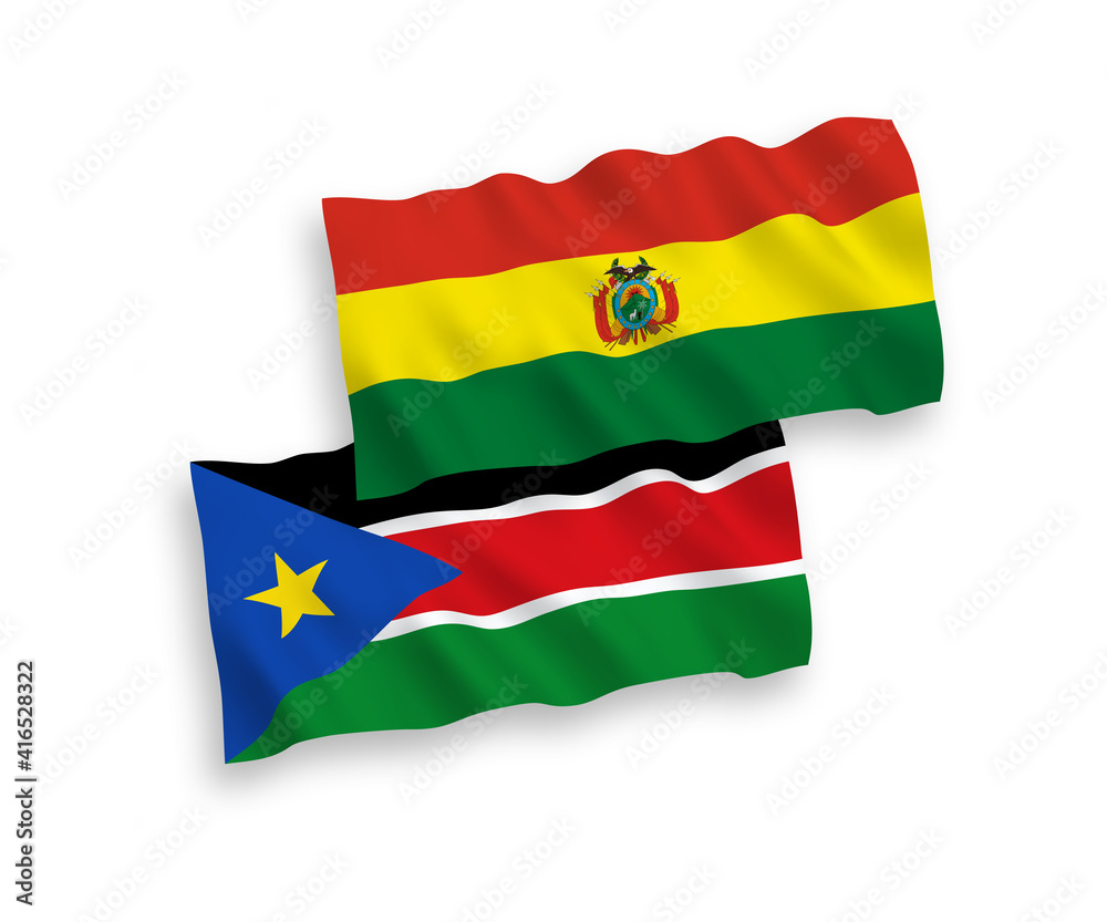 Flags of Bolivia and Republic of South Sudan on a white background Flags of Bolivia and Republic of South Sudan on a white background