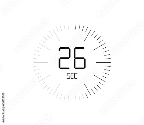 Timer 26 sec icon, 26 seconds digital timer