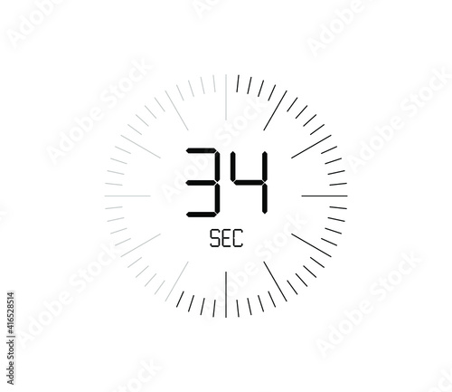 Timer 34 sec icon, 34 seconds digital timer