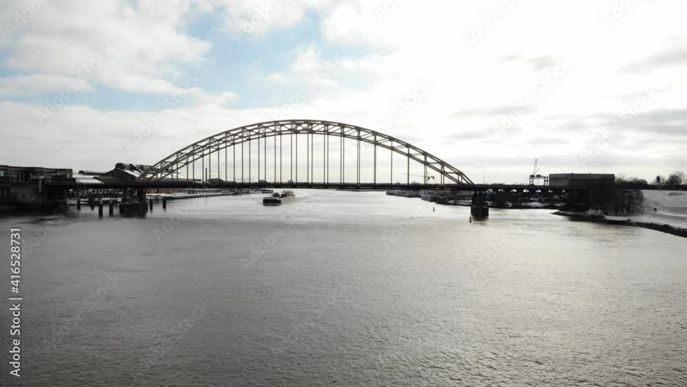 Bridge Over The River Noord Against Cloudscape In Alblasserdam In The Netherlands. - Pullback Shot Bridge Over The River Noord Against Cloudscape In Alblasserdam In The Netherlands. - Pullback Shot