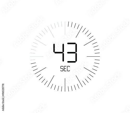 Timer 43 sec icon, 43 seconds digital timer