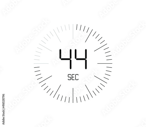 Timer 44 sec icon, 44 seconds digital timer