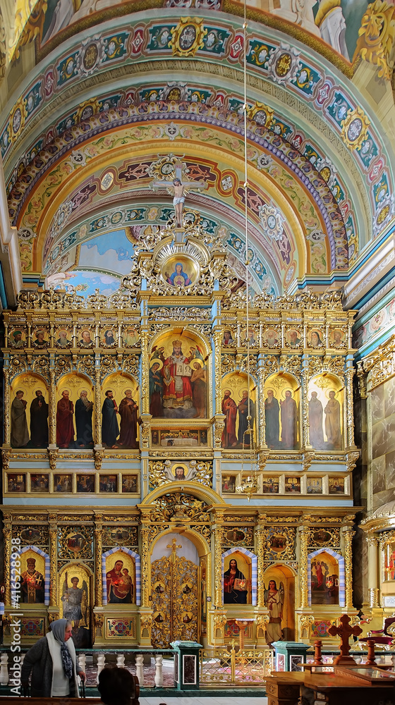 Golden iconostasis of Cathedral of the Resurrection of Christ, aka Ivano-Frankivsk Jesuit Church in Ukraine