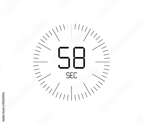 Timer 58 sec icon, 58 seconds digital timer