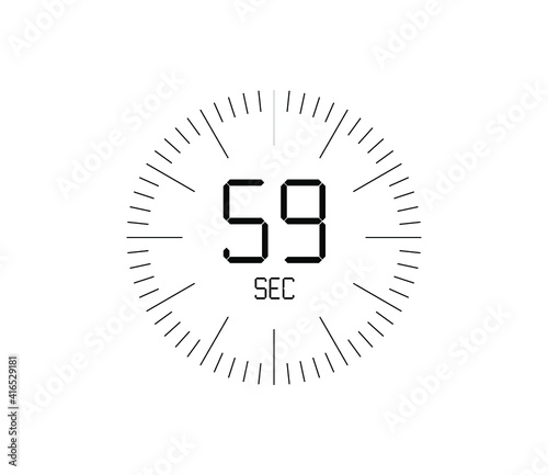 Timer 59 sec icon, 59 seconds digital timer