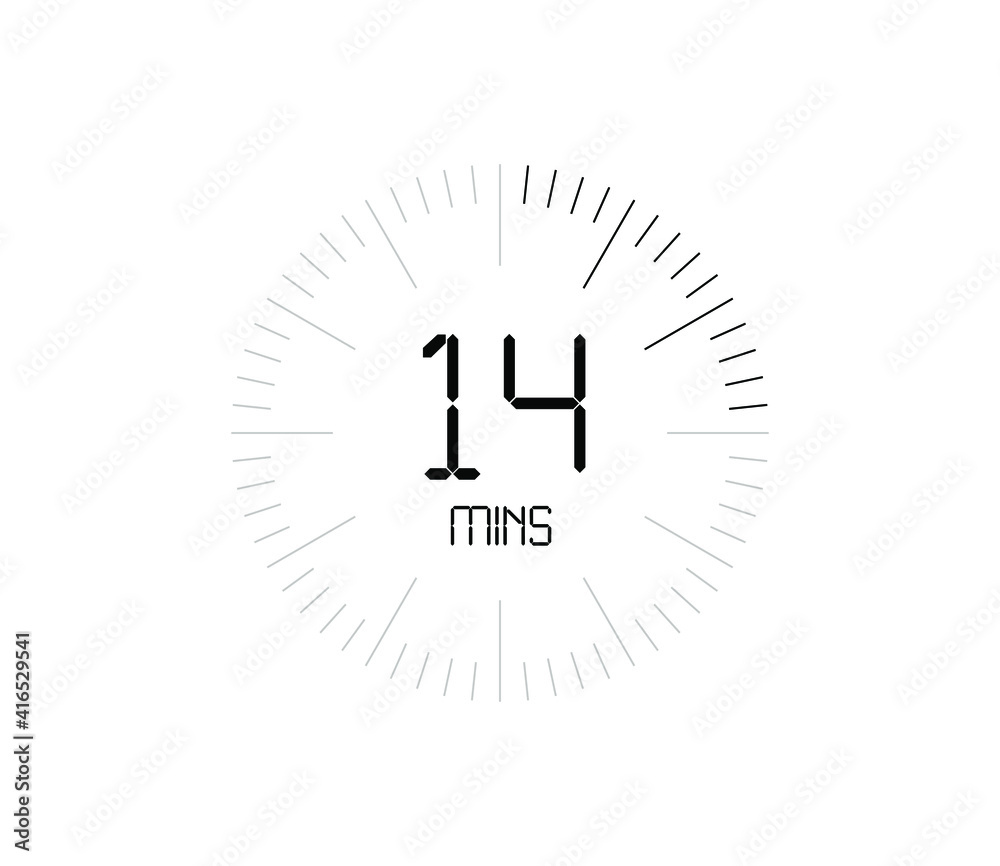 Timer 14 mins icon, 14 minutes digital timer Timer 14 mins icon, 14 minutes digital timer