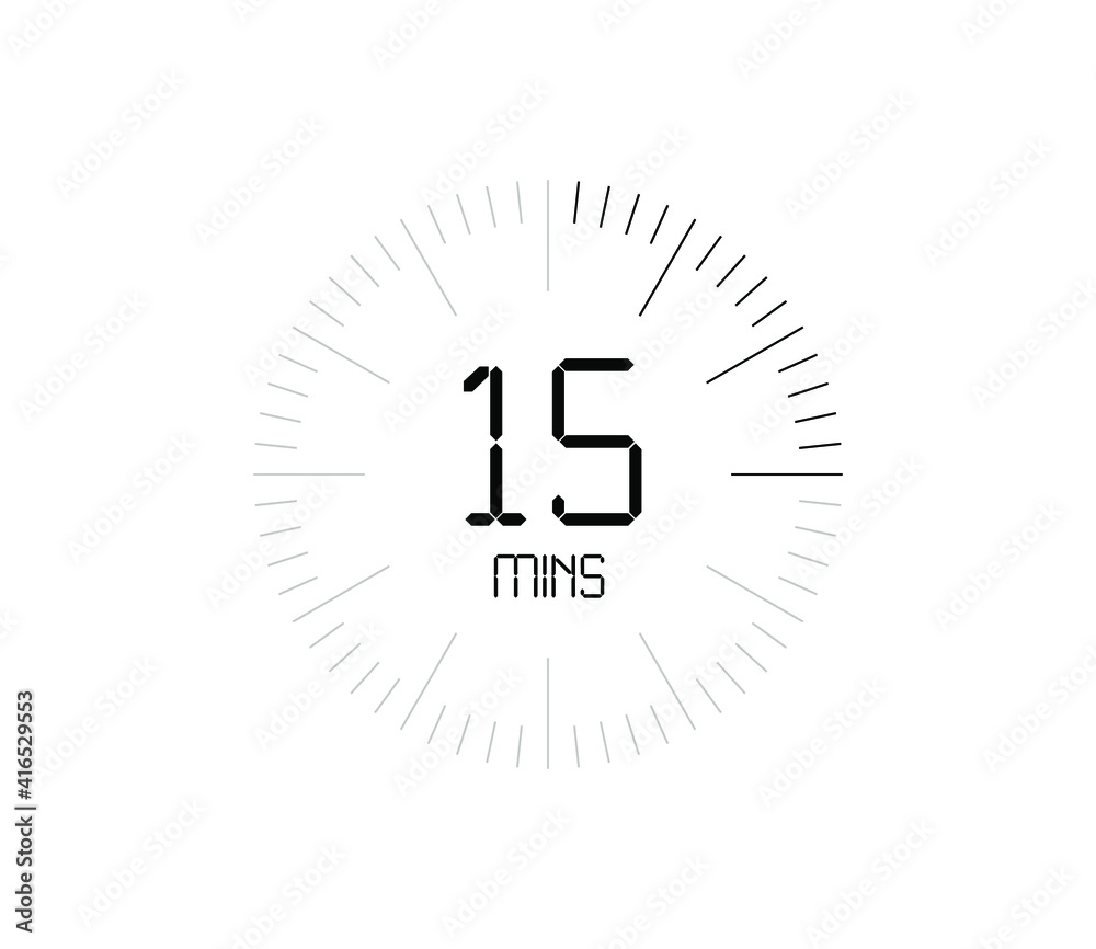 Timer 15 mins icon, 15 minutes digital timer Timer 15 mins icon, 15 minutes digital timer