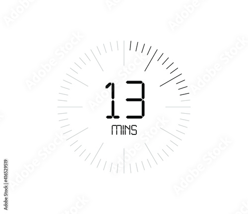 Timer 13 mins icon, 13 minutes digital timer