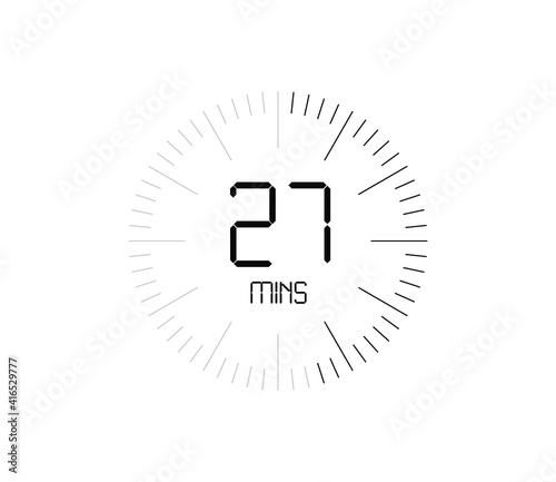 Timer 27 mins icon, 27 minutes digital timer