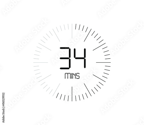 Timer 34 mins icon, 34 minutes digital timer