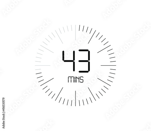Timer 43 mins icon, 43 minutes digital timer