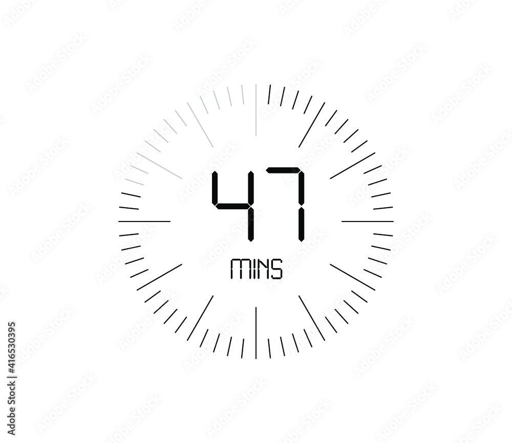 Timer 47 mins icon, 47 minutes digital timer Timer 47 mins icon, 47 minutes digital timer