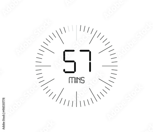 Timer 57 mins icon, 57 minutes digital timer