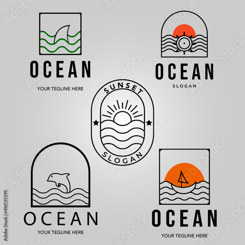 set ocean logo icon line art minimalist illustration design creative