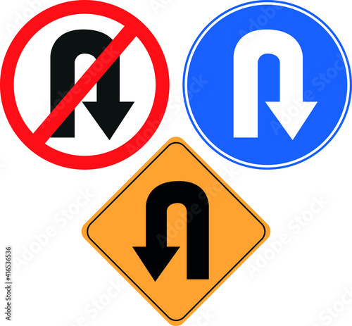 Free Download U turn in Red, blue and yellow diamond road sign
 - GFXLoad