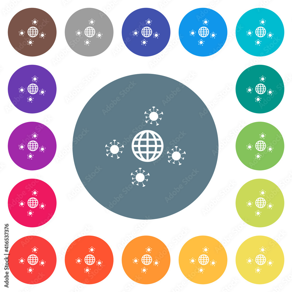 Pandemic flat white icons on round color backgrounds