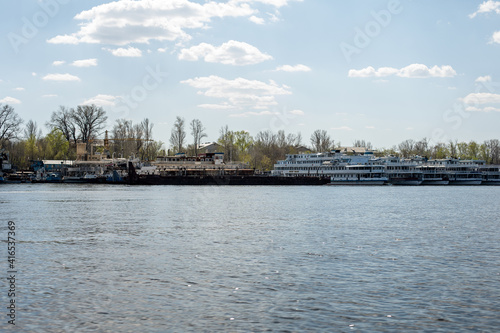 ships in the spring on the river in the docks