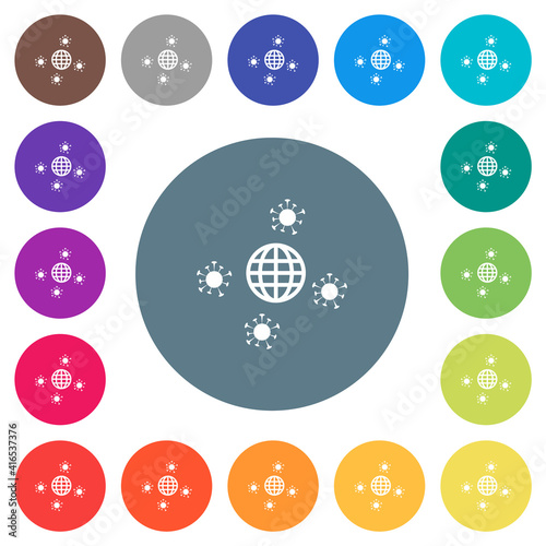 Pandemic flat white icons on round color backgrounds