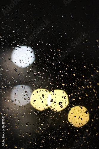 Water droplets on the window and night view
