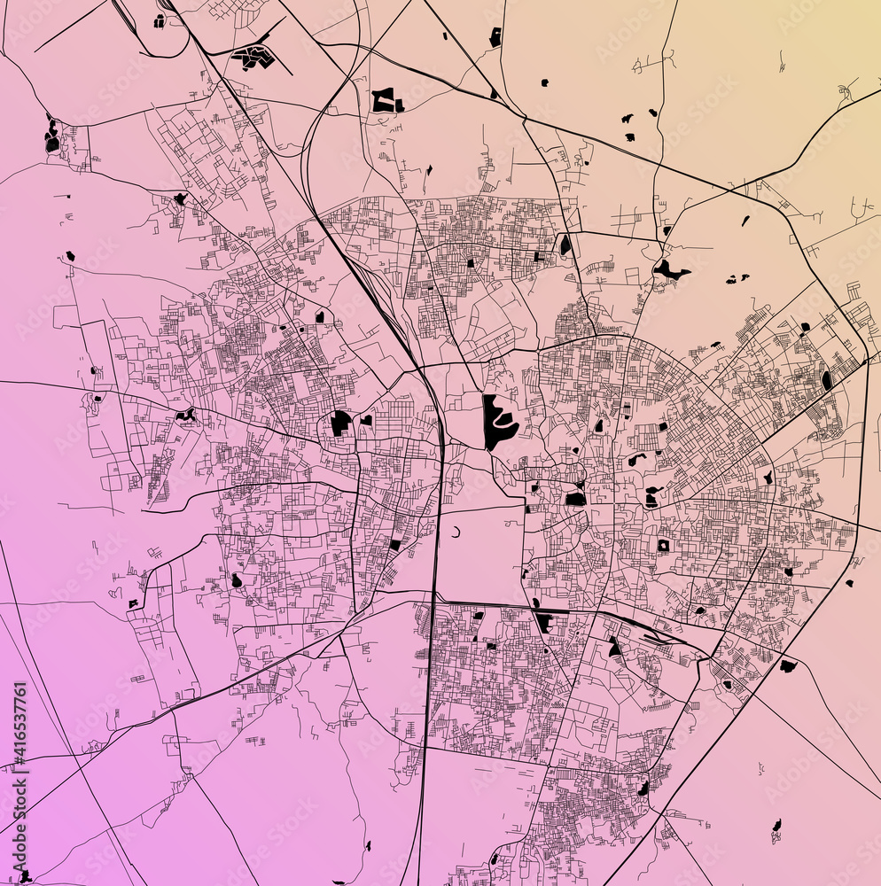 Vadodara, Dadra and Nagar Haveli, India (IND) - Urban vector city map with parks, rail and roads, highways, minimalist town plan design poster, city center, downtown, transit network Vadodara, Dadra and Nagar Haveli, India (IND) - Urban vector city map with parks, rail and roads, highways, minimalist town plan design poster, city center, downtown, transit network