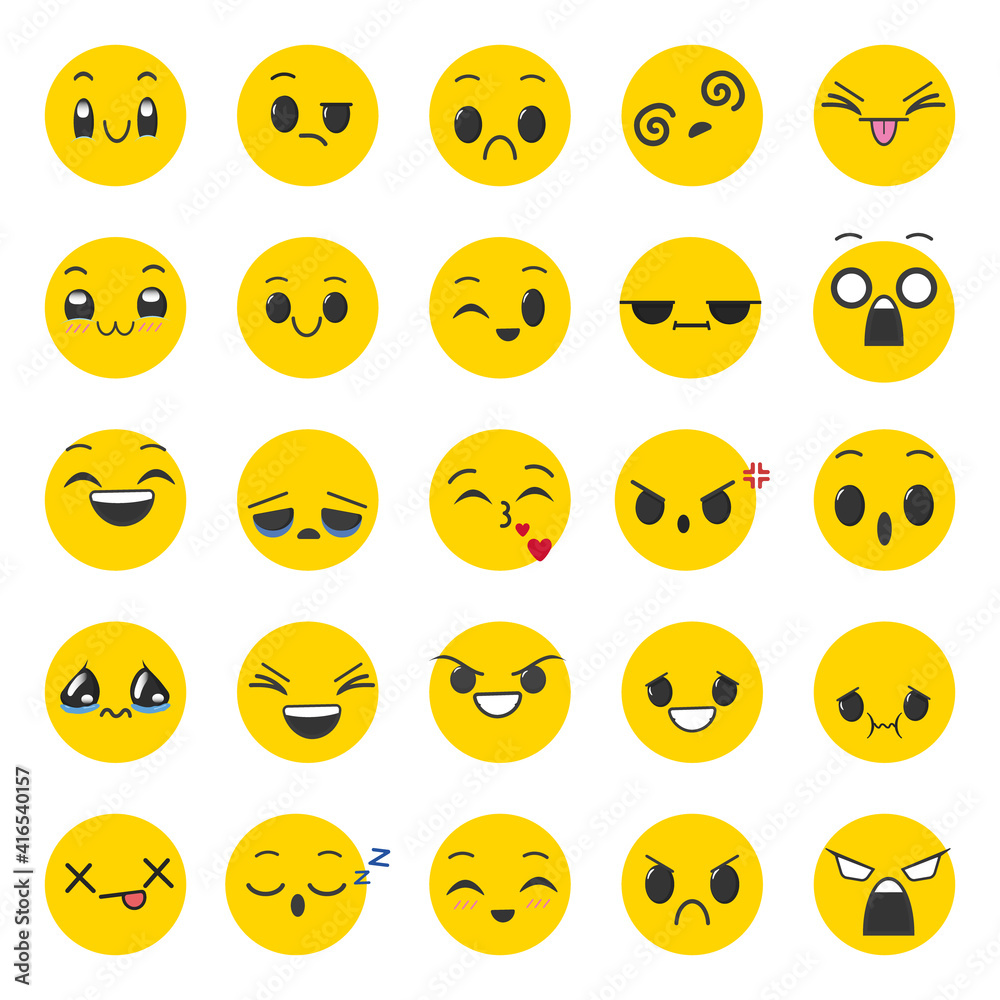 Set of expressions on face. Isolated vector illustration on white background Set of expressions on face. Isolated vector illustration on white background