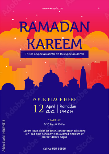 Trend Style Ramadan Flyer templates 2021. Set of Ramadan Kareem Iftar party celebration collection bundles 1442 H. vector illustration